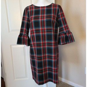 Women's Vineyard Vines Dress Jolly Plaid Flutter Sleeve Shift Black/ Red Size 2